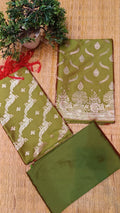 Olive Green Banarasi Silk Aarohi Suit Fabric with Zari Work | 3 Pcs Unstitched Set
