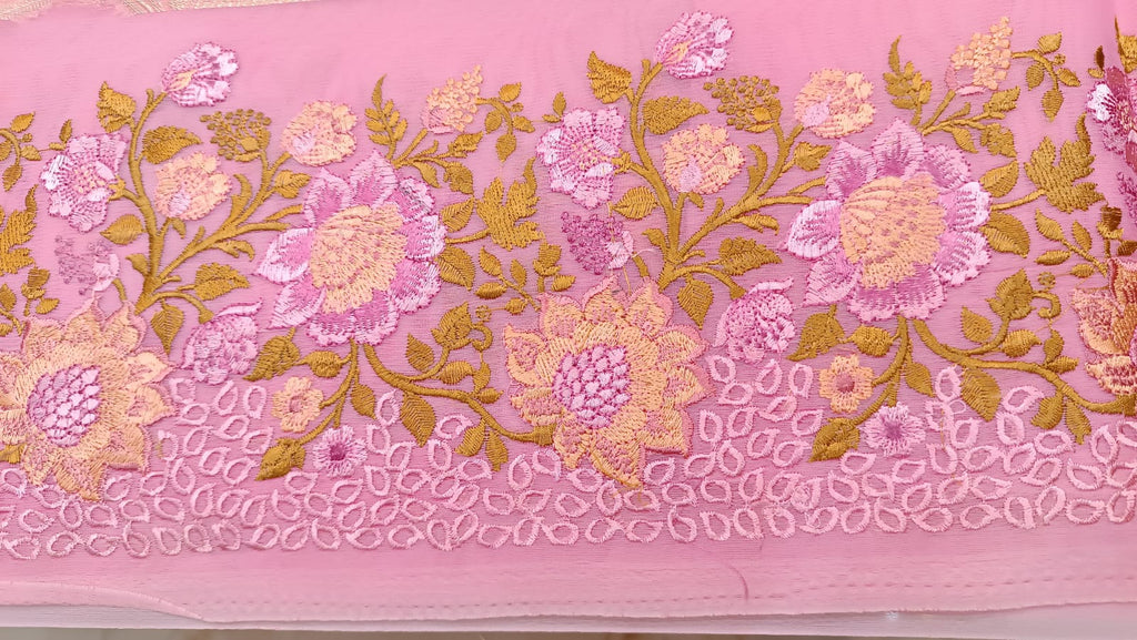 Pink Kota Tissue Saree with Embroidery Border | Manglam Banaras