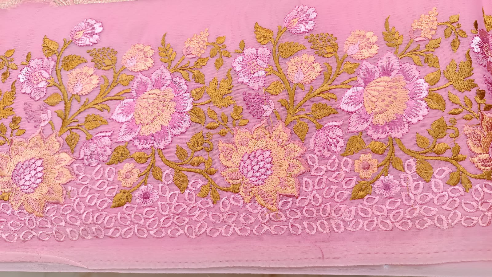 Pink Kota Tissue Saree with Embroidery Border | Manglam Banaras