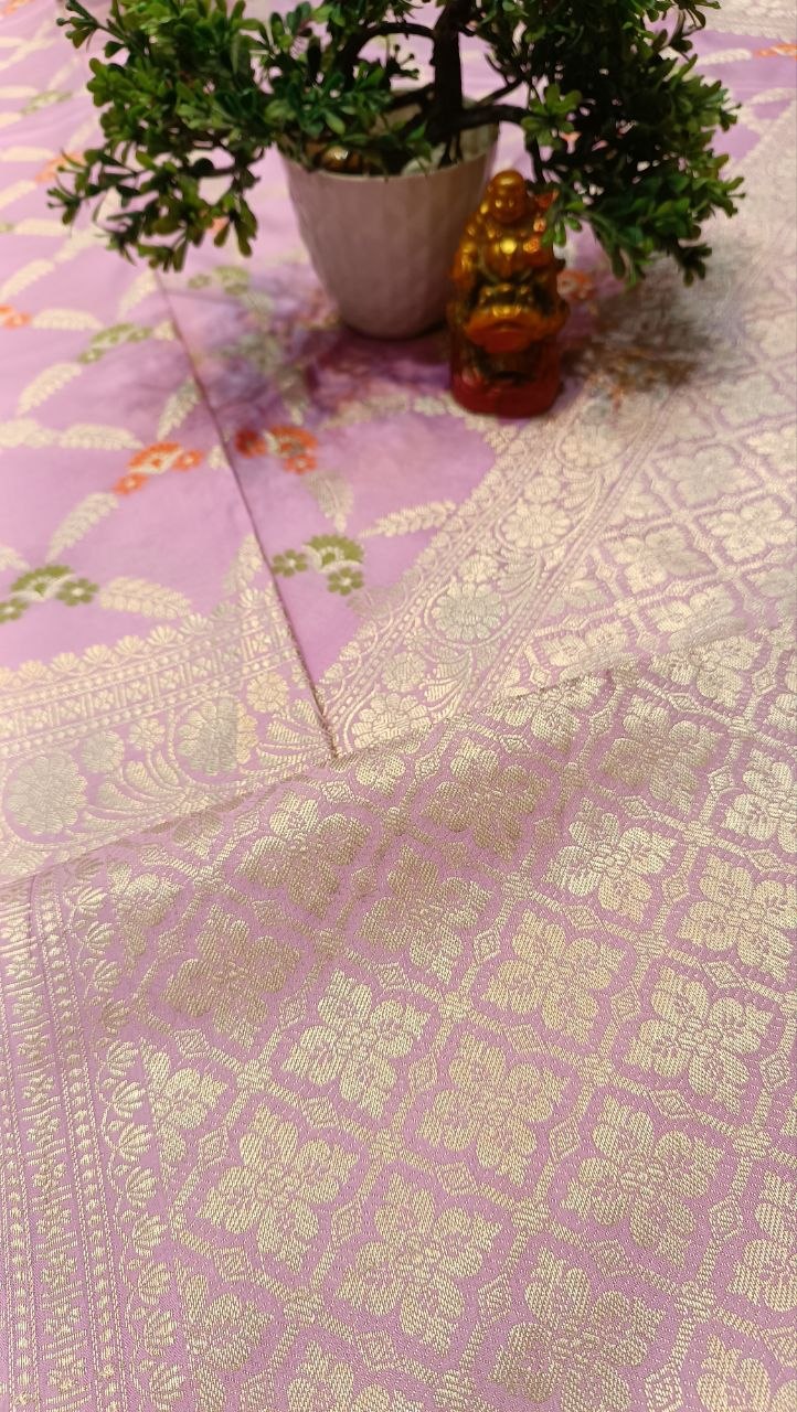 Baby Pink Floral Booti Silk Saree | Manglam Banaras Varanasi