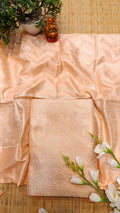 Golden Peach Banarasi Silk Suit Fabric with All Over Zari Work | 3 Pcs Unstitched Set