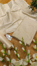 Cream Banarasi Silk Suit Fabric with All Over Zari Work | 3 Pcs Unstitched Set