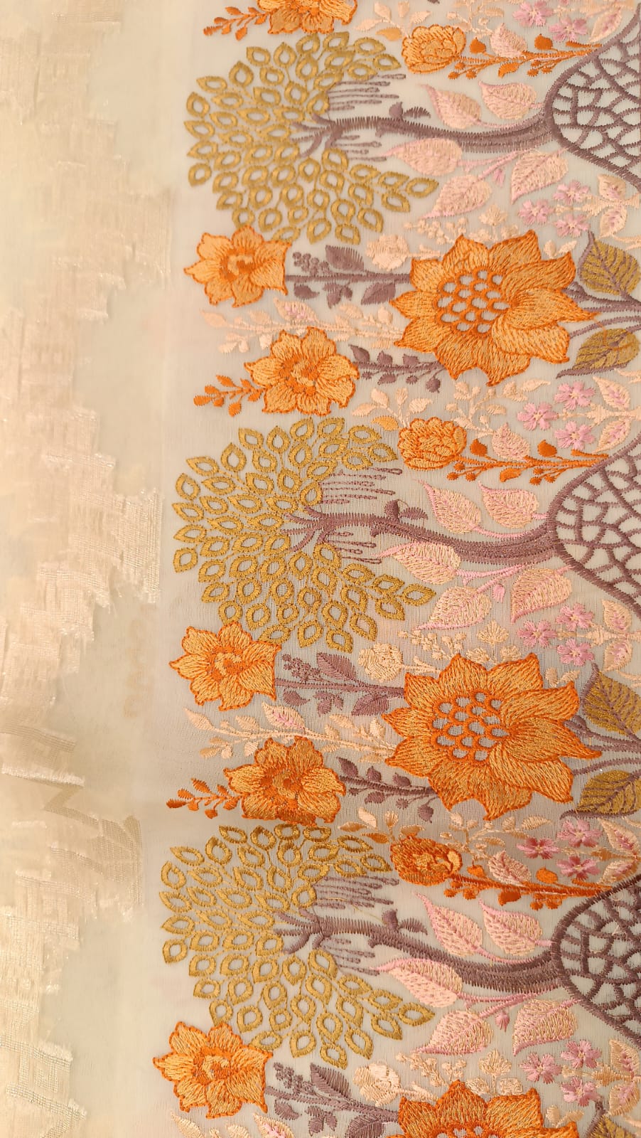 Cream Kota Tissue Saree with Embroidery Border | Buy Online — Manglam Banaras, Varanasi