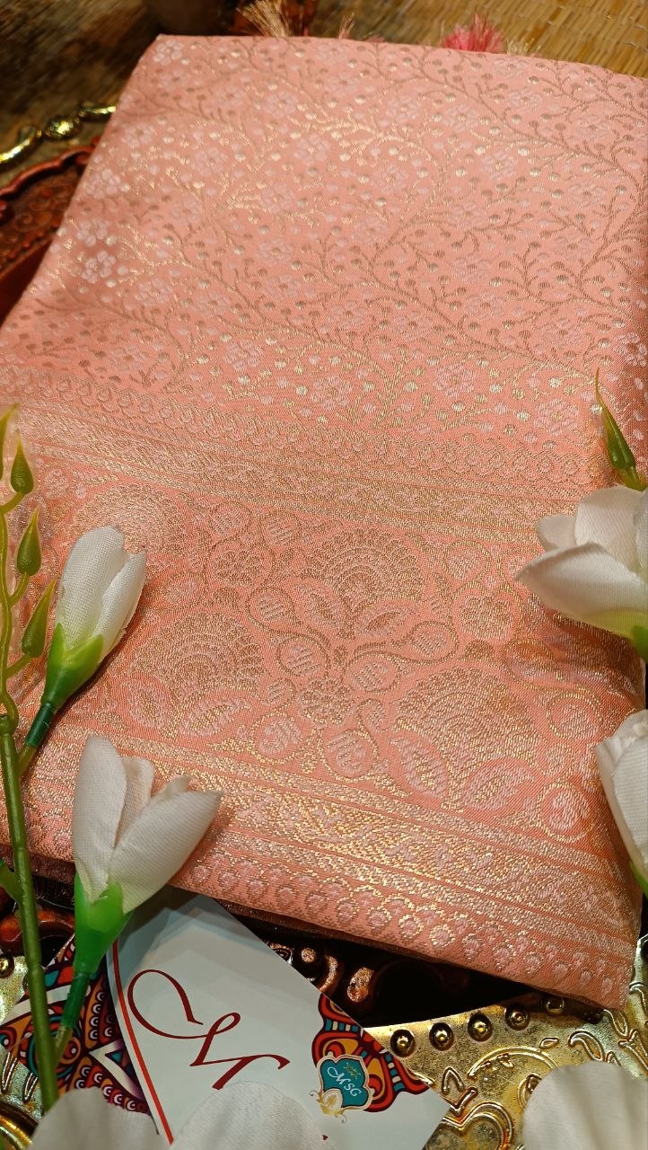 Pink Banarasi Silk Suit Fabric with All Over Zari Work | 3 Pcs Unstitched Set