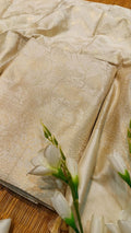 Ivory Banarasi Silk Suit Fabric with All Over Zari Work | 3 Pcs Unstitched Set