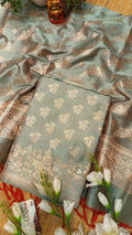 Sage Green Banarasi Silk Suit Fabric with All Over Zari Booti | 3 Pcs Unstitched Set