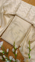 Cream Banarasi Silk Suit Fabric with All Over Zari Work | 3 Pcs Unstitched Set