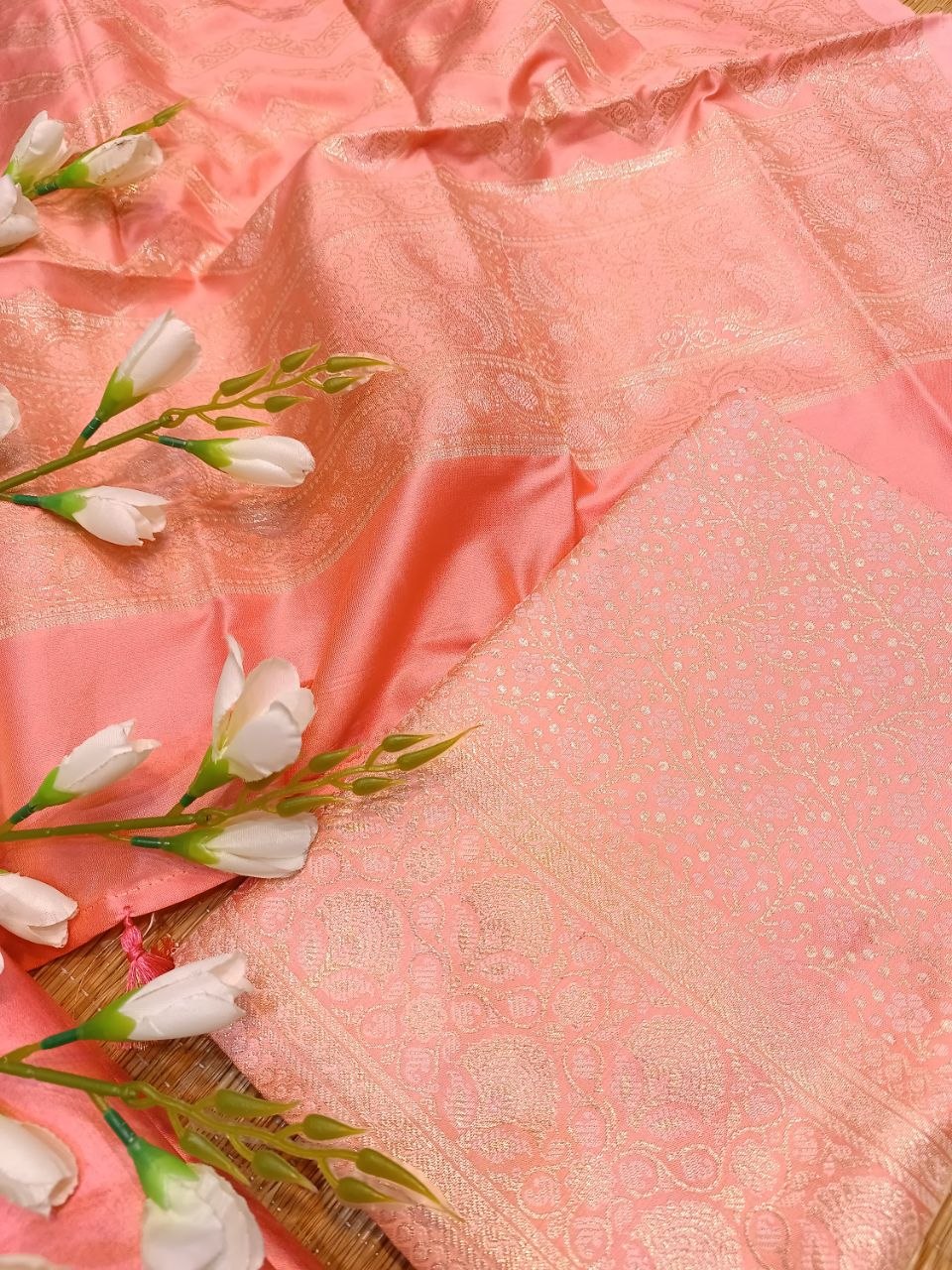 Pink Banarasi Silk Suit Fabric with All Over Zari Work | 3 Pcs Unstitched Set