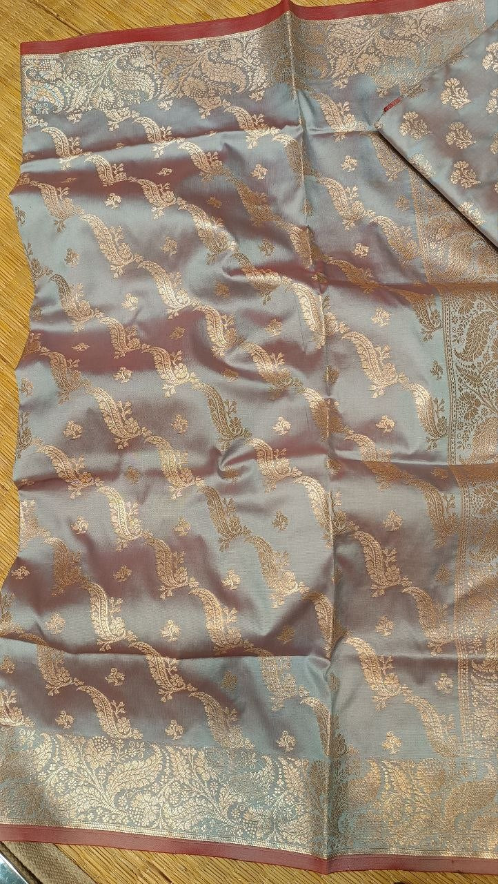 Steel Blue Banarasi Silk Suit Fabric with All Over Zari Work | 3 Pcs Unstitched Set