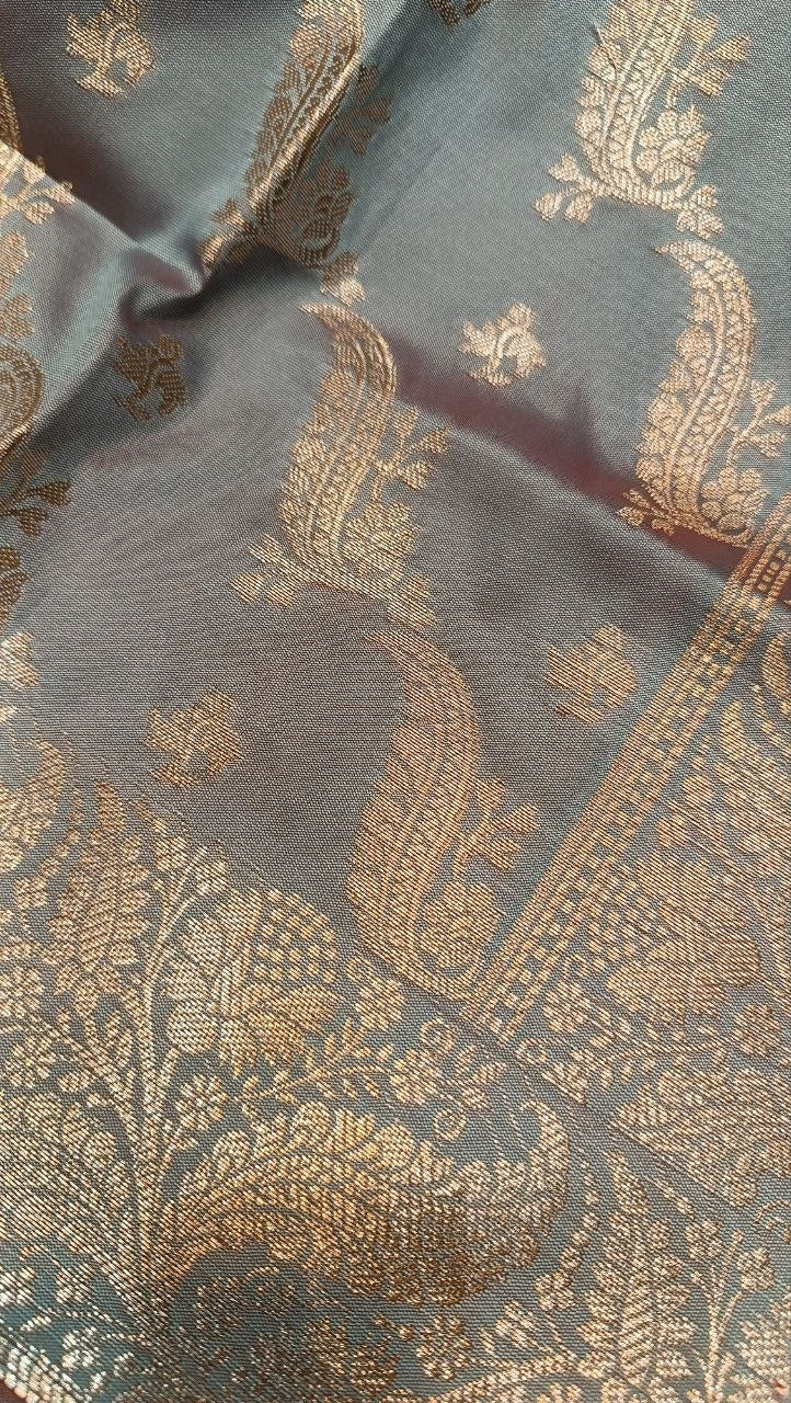 Steel Blue Banarasi Silk Suit Fabric with All Over Zari Work | 3 Pcs Unstitched Set