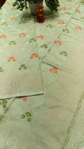 Mint Green Floral Booti Silk Saree with Silver Zari Border — Manglam Banaras Varanasi