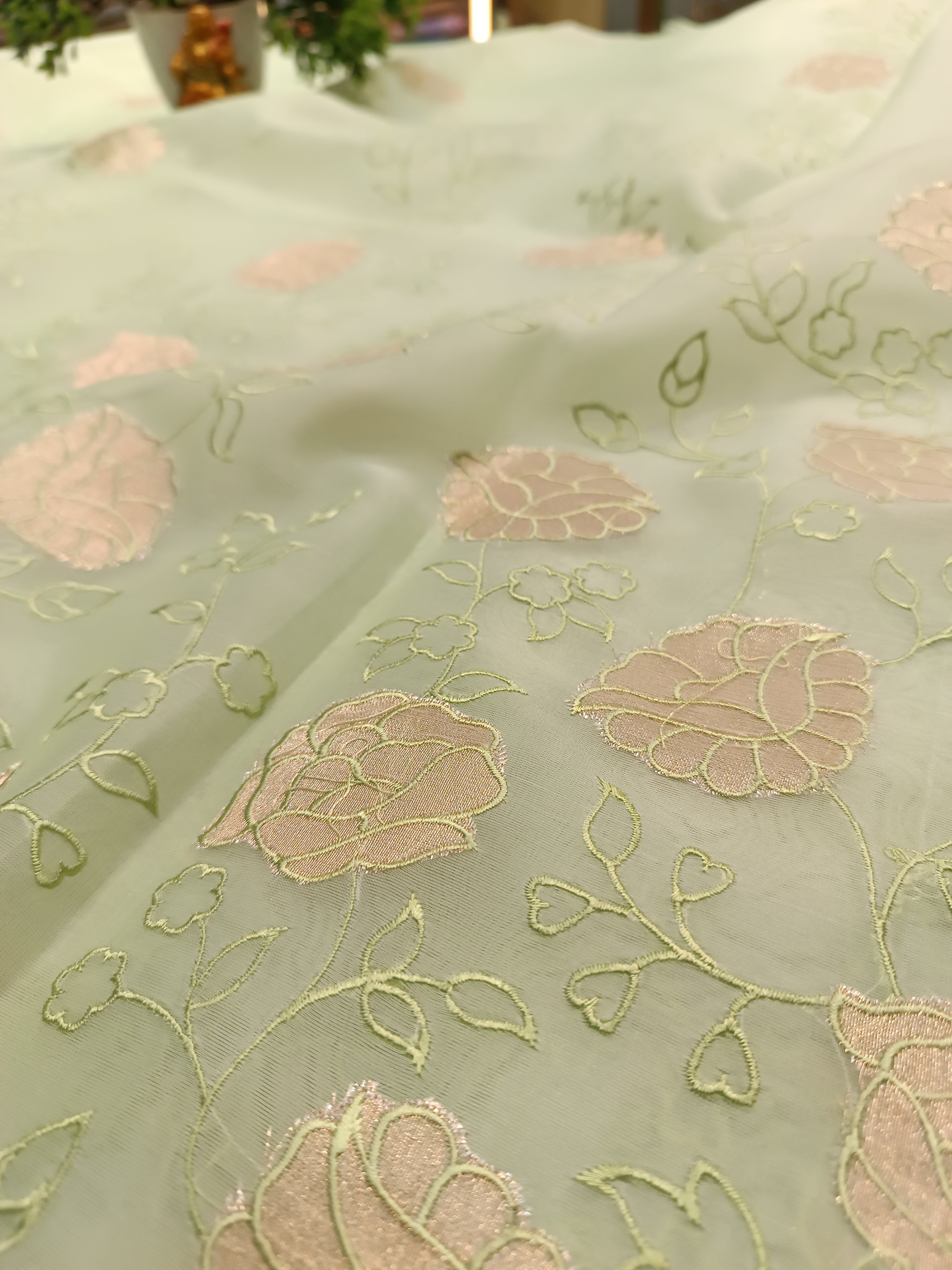 Floral Organza Saree | Banarasi Handwoven Organza Saree from Varanasi