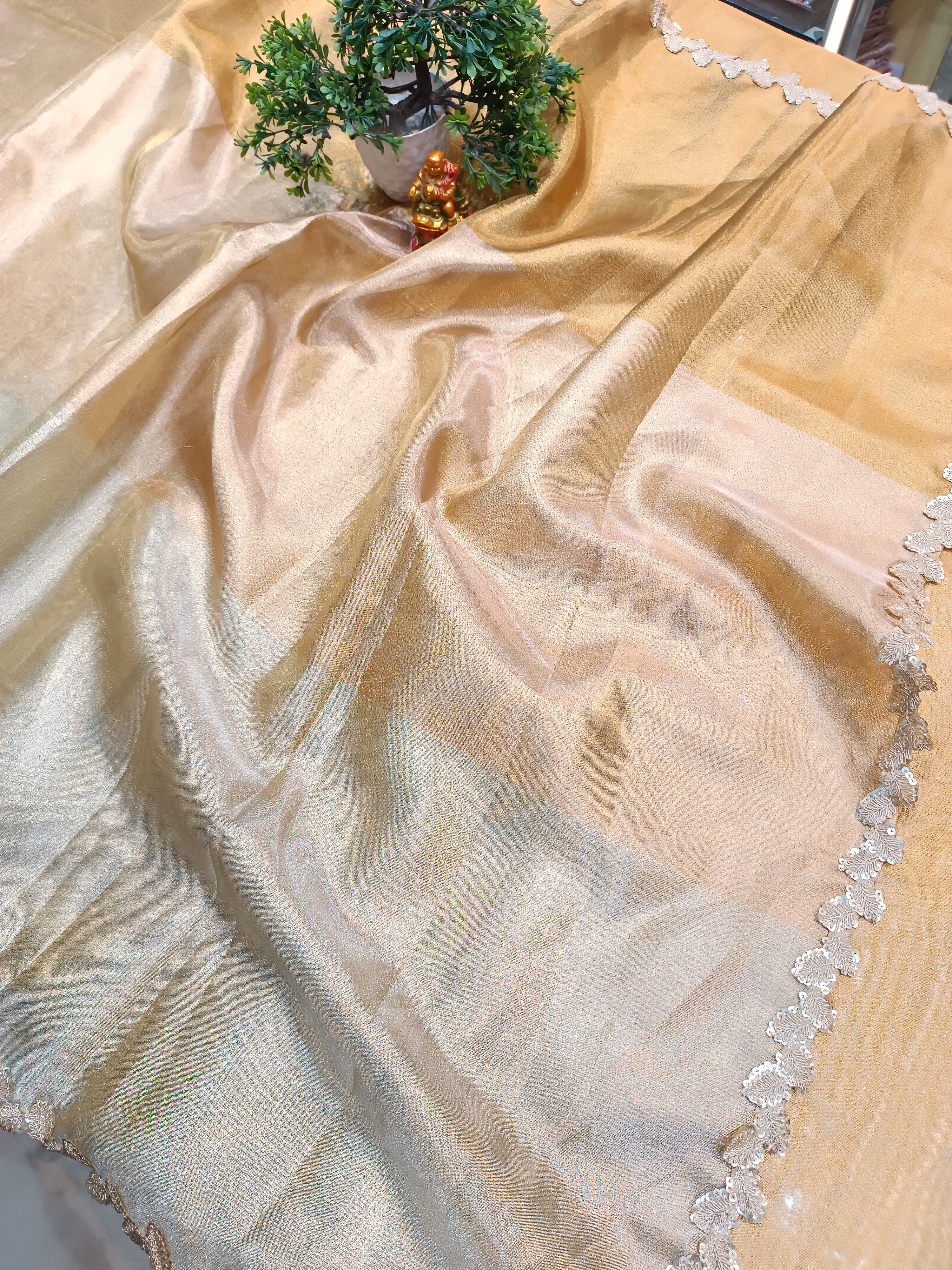 Golden Zari Tissue Silk Saree | Handwoven Banarasi Saree from Varanasi