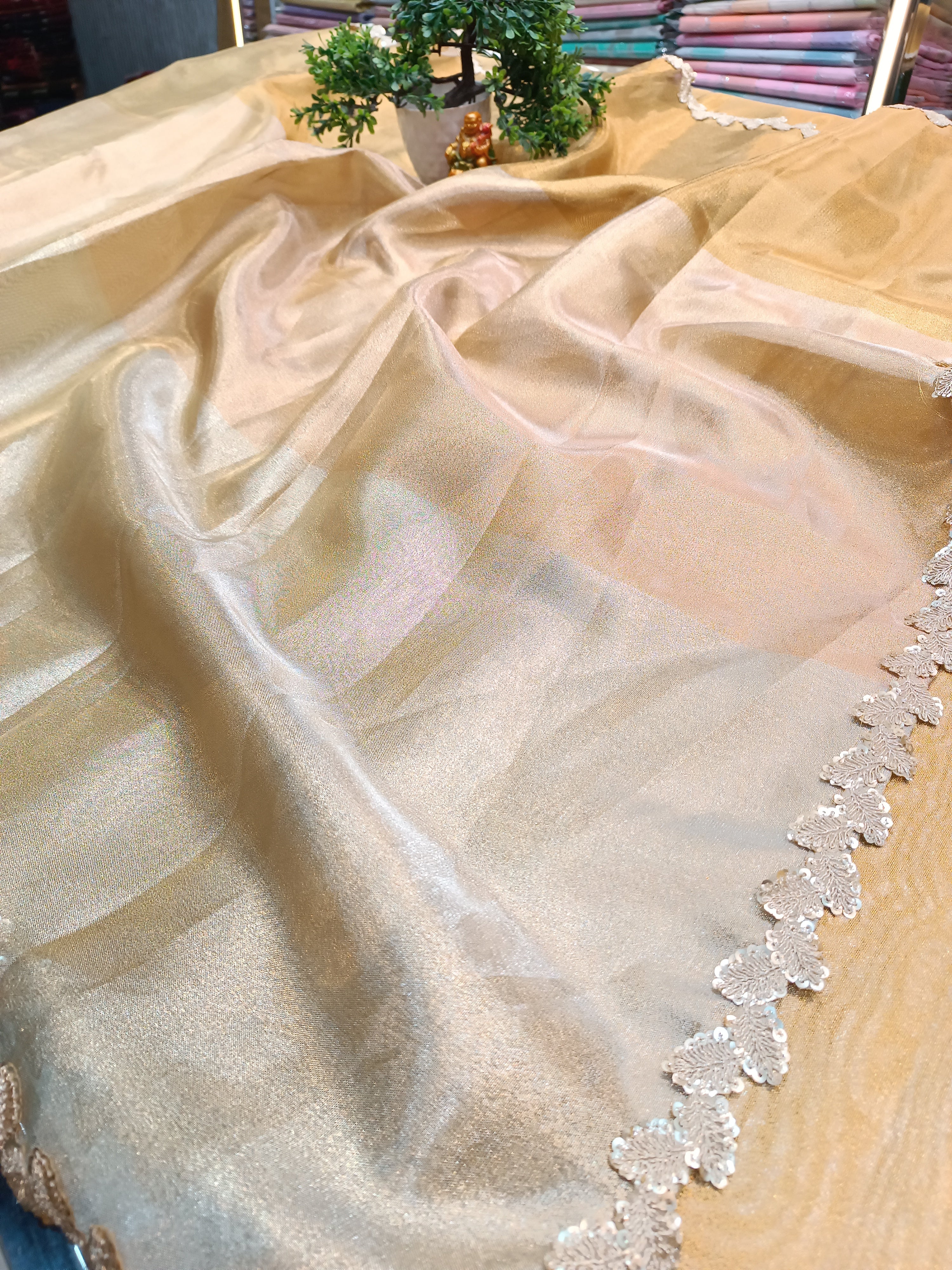 Golden Zari Tissue Silk Saree | Handwoven Banarasi Saree from Varanasi