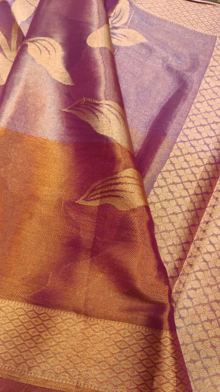 3 Shade Big Floral Tissue Silk Party Wear Saree | Manglam Banaras