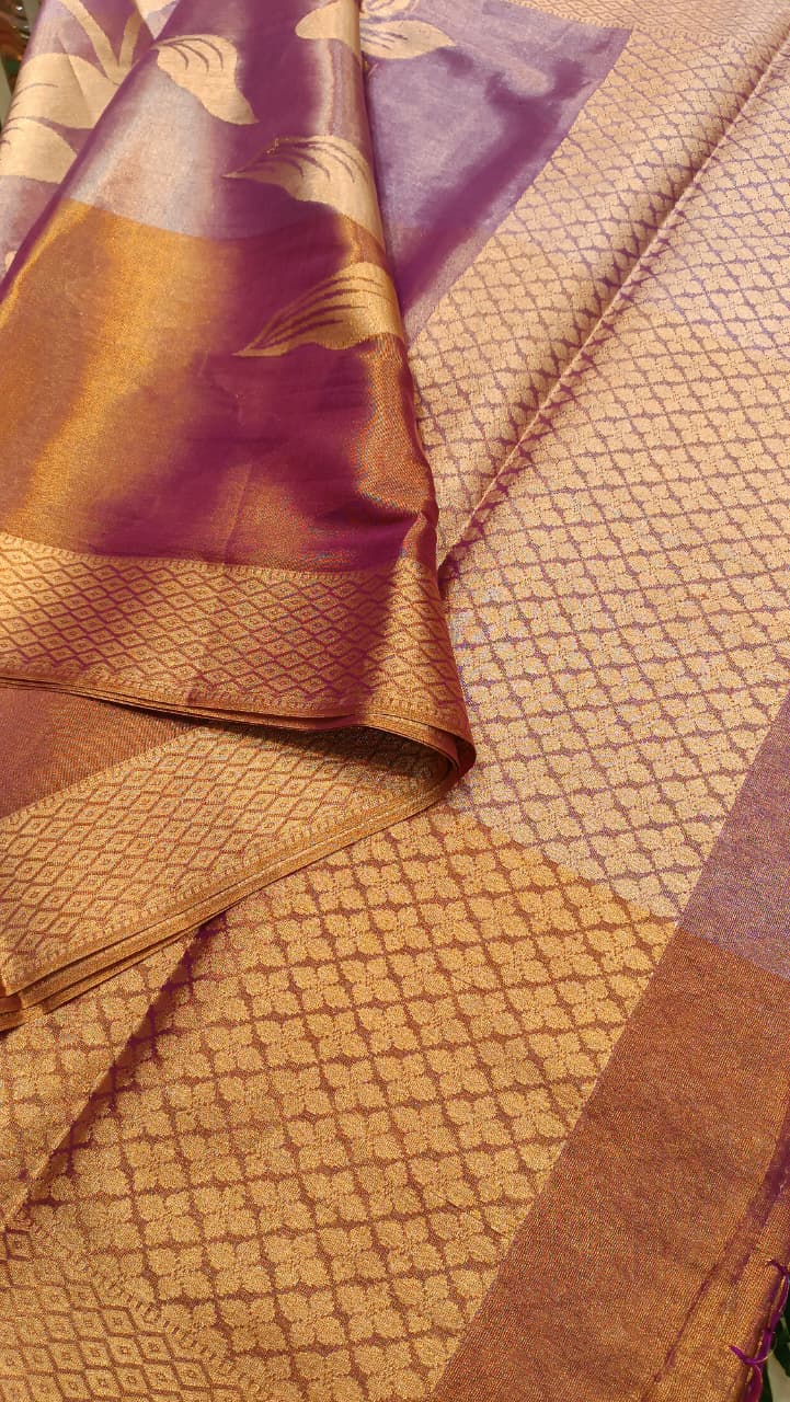 3 Shade Big Floral Tissue Silk Party Wear Saree | Manglam Banaras