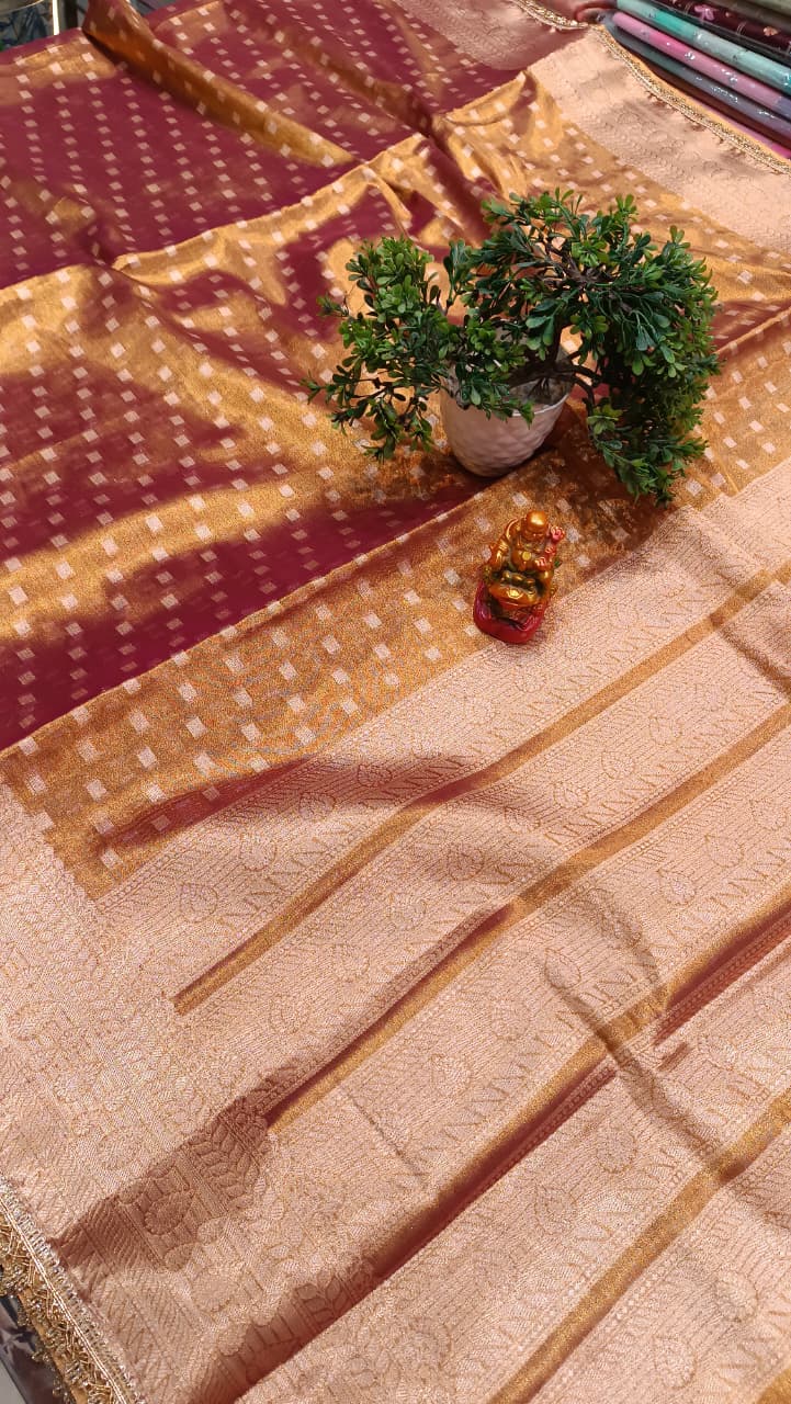 Bridal Tissue Silk Saree with Sunshade Pattern & Designer Border | Manglam Banaras