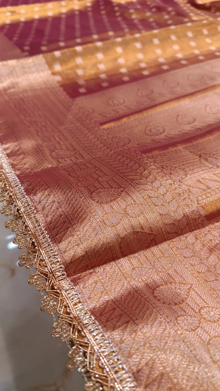 Bridal Tissue Silk Saree with Sunshade Pattern & Designer Border | Manglam Banaras