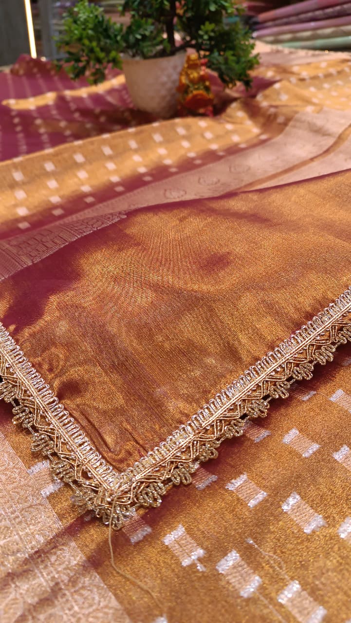 Bridal Tissue Silk Saree with Sunshade Pattern & Designer Border | Manglam Banaras
