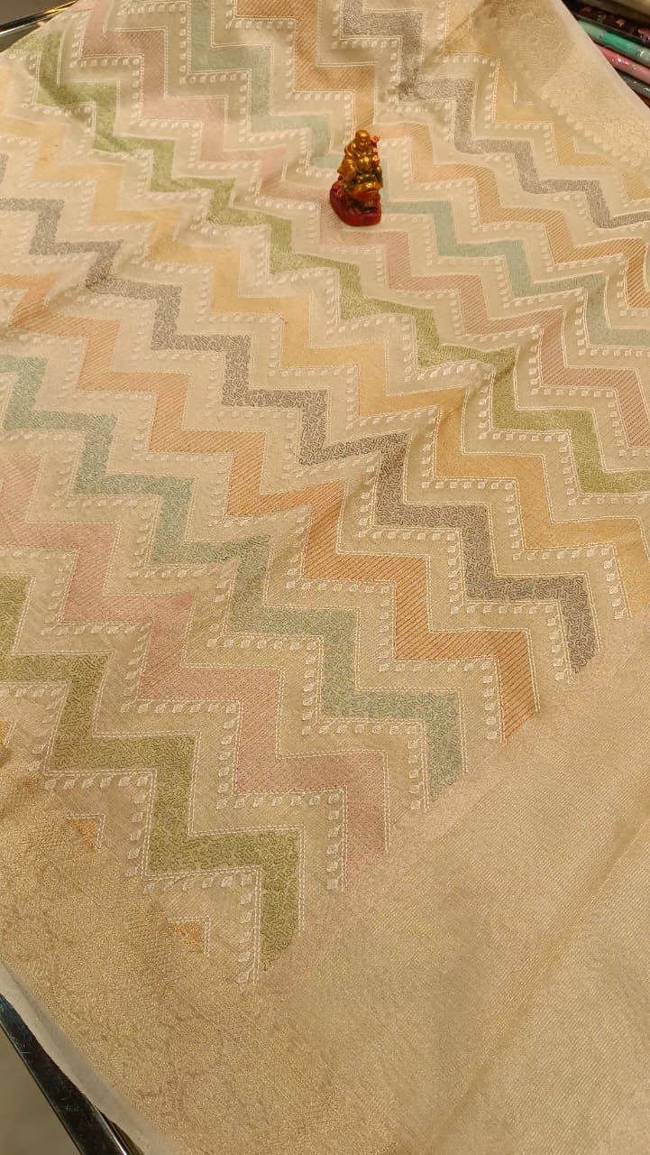 Indira Kota Tissue Saree | Criss Cross Embroidery with 1.5 Lakh Thread Work — Manglam Banaras