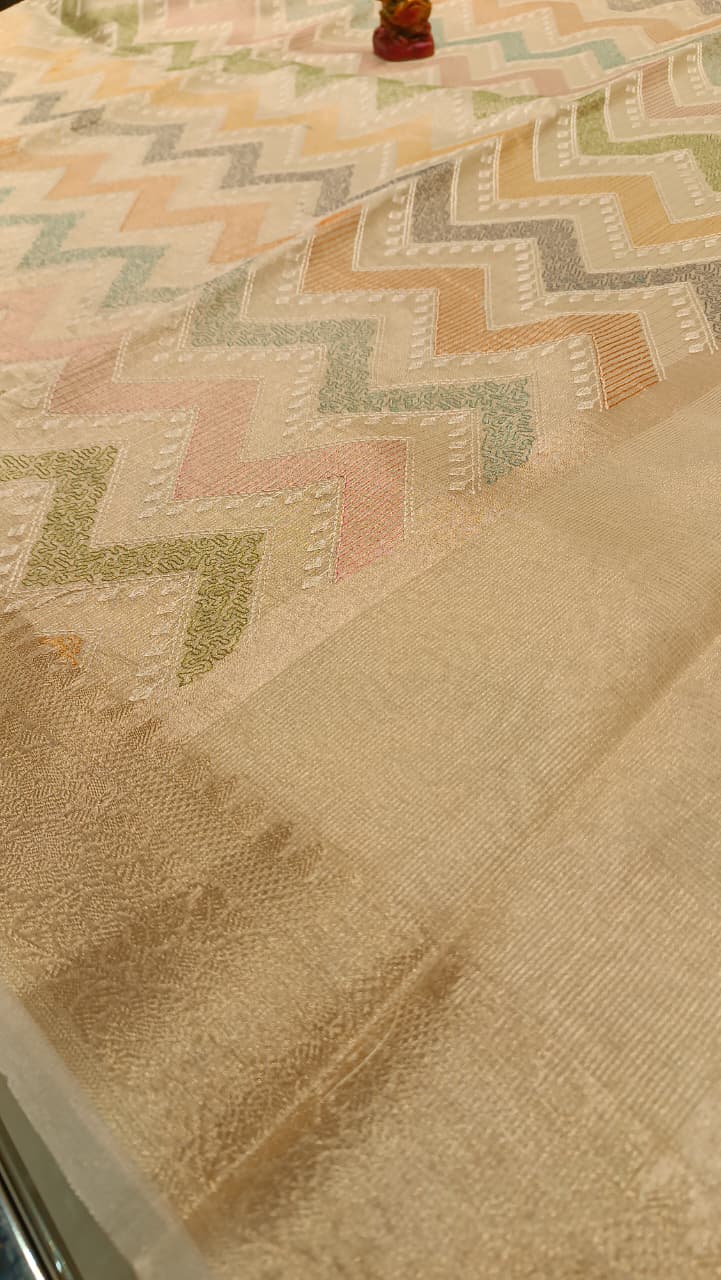 Indira Kota Tissue Saree | Criss Cross Embroidery with 1.5 Lakh Thread Work — Manglam Banaras