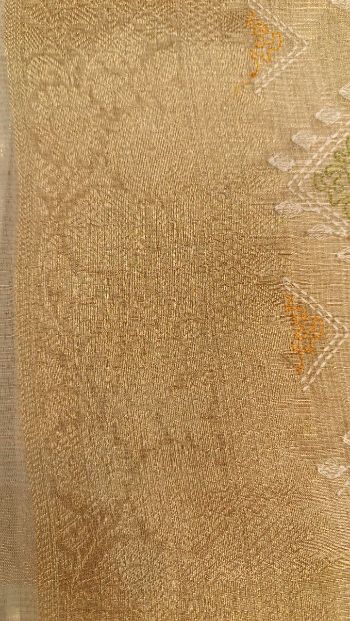 Indira Kota Tissue Saree | Criss Cross Embroidery with 1.5 Lakh Thread Work — Manglam Banaras
