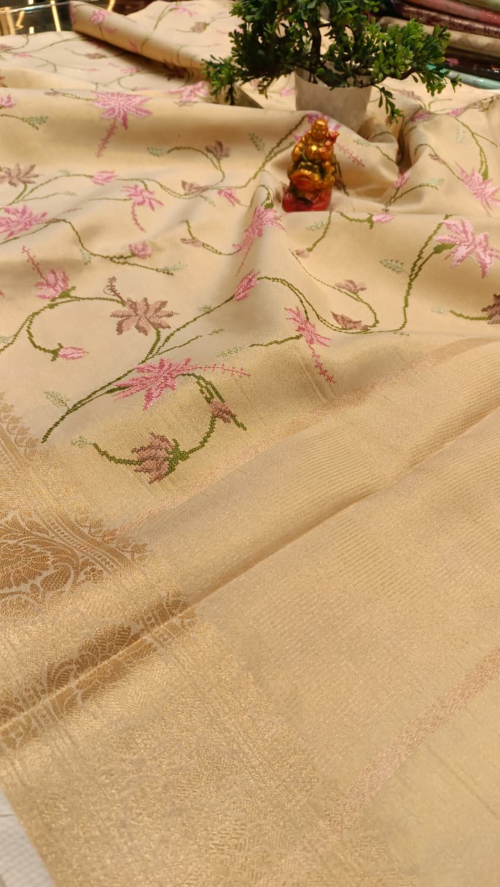 Indira 2.0 Kota Tissue Saree | Fine Flower Embroidery Work — Manglam Banaras Varanasi