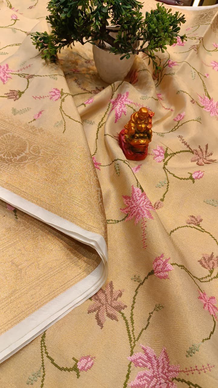 Indira 2.0 Kota Tissue Saree | Fine Flower Embroidery Work — Manglam Banaras Varanasi