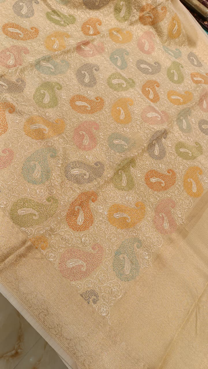 Banarasi Cherry Indira Kota Tissue Saree | Embroidery Collection — Manglam Banaras