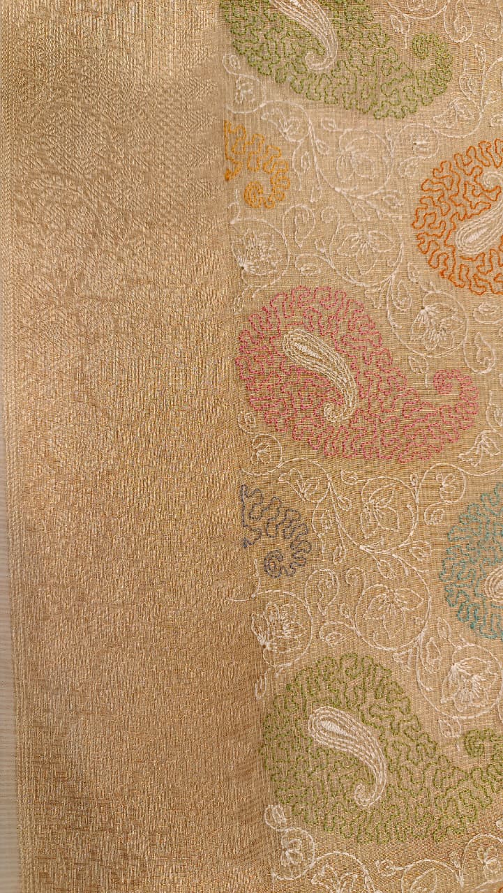 Banarasi Cherry Indira Kota Tissue Saree | Embroidery Collection — Manglam Banaras
