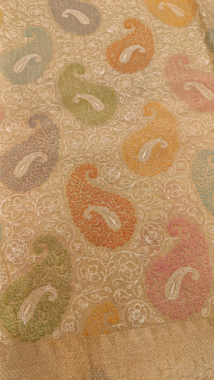 Banarasi Cherry Indira Kota Tissue Saree | Embroidery Collection — Manglam Banaras