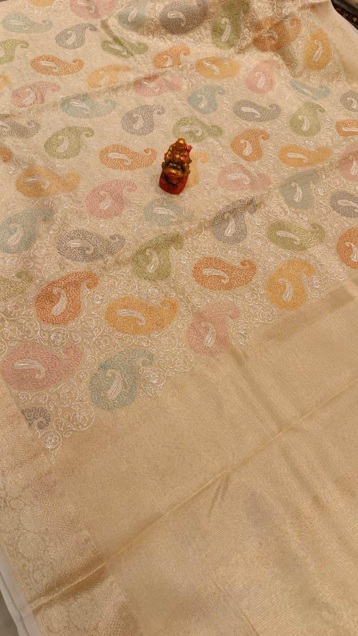 Banarasi Cherry Indira Kota Tissue Saree | Embroidery Collection — Manglam Banaras