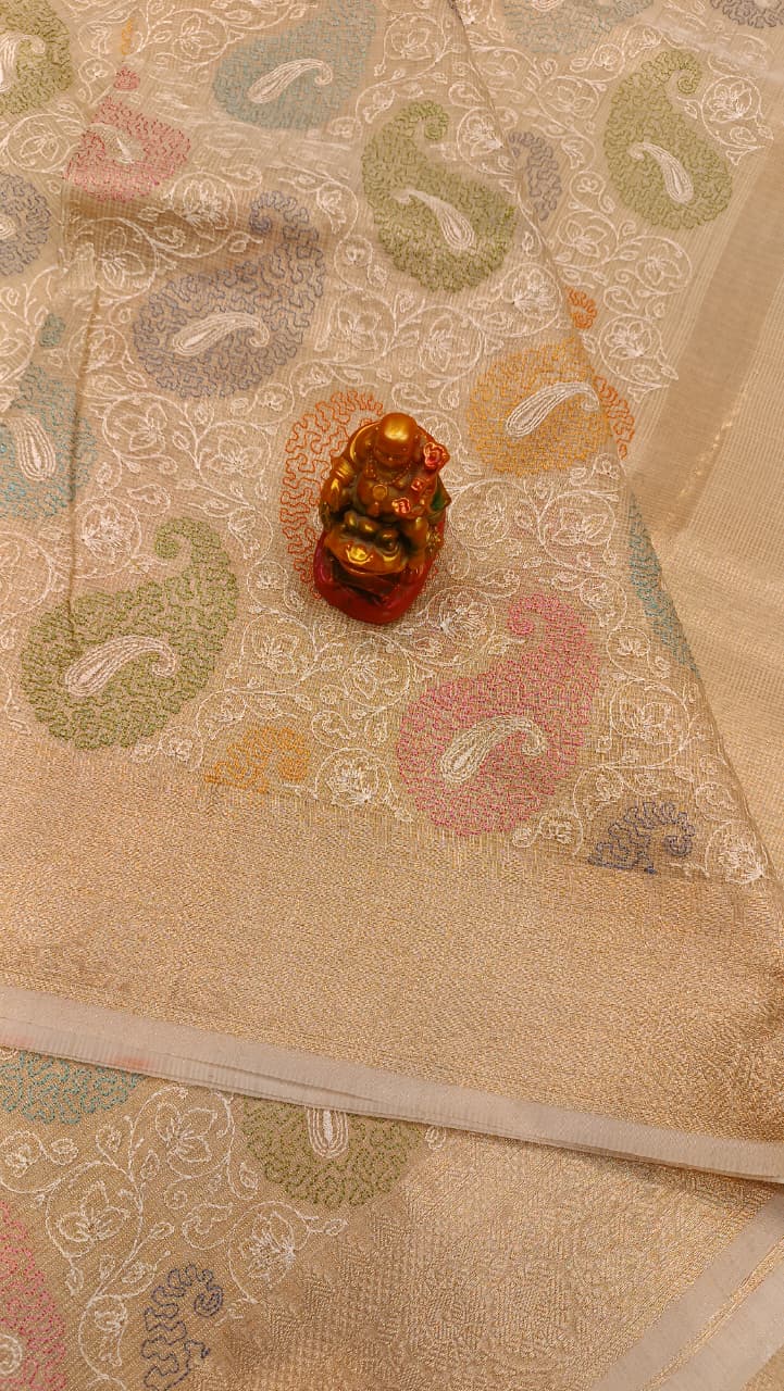 Banarasi Cherry Indira Kota Tissue Saree | Embroidery Collection — Manglam Banaras