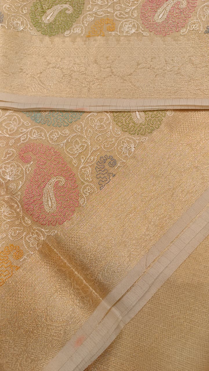 Banarasi Cherry Indira Kota Tissue Saree | Embroidery Collection — Manglam Banaras