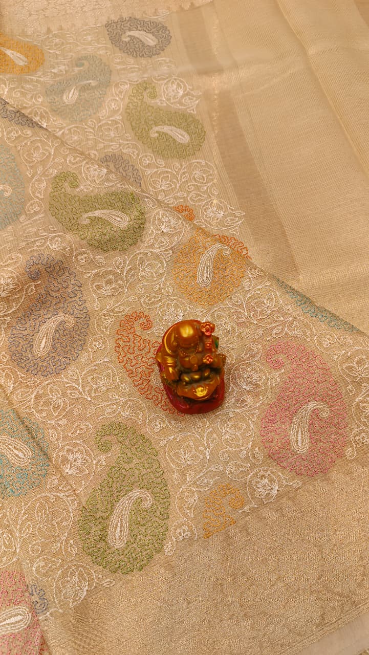 Banarasi Cherry Indira Kota Tissue Saree | Embroidery Collection — Manglam Banaras