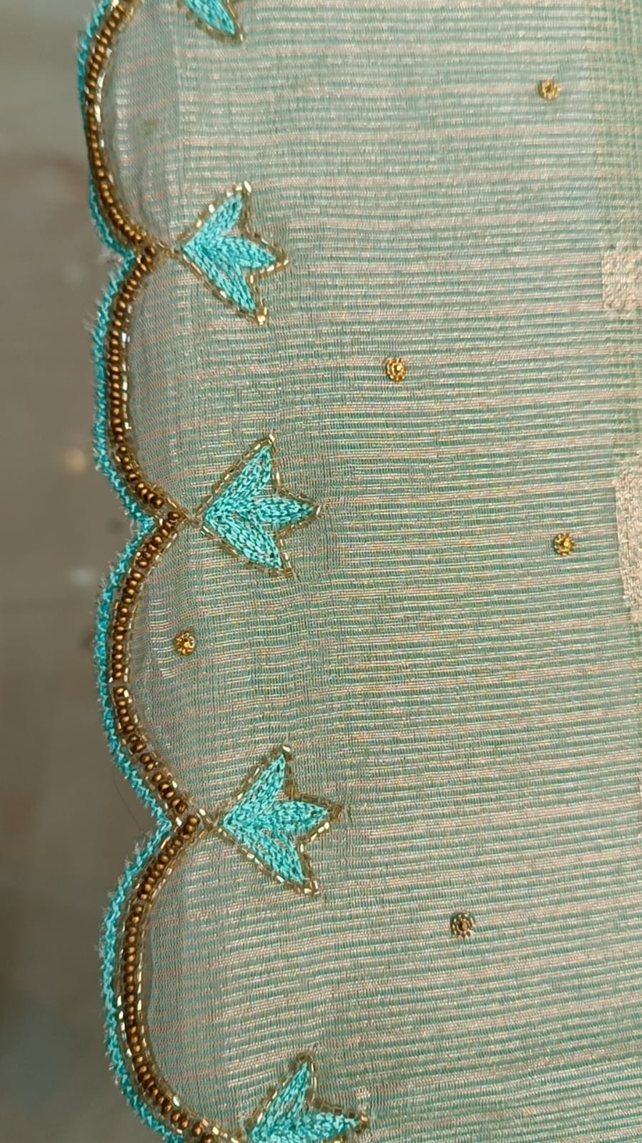 Sea Green Tissue Silk Saree | Checks Design with Booti — Manglam Banaras Varanasi