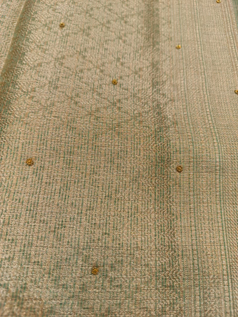 Sea Green Tissue Silk Saree | Checks Design with Booti — Manglam Banaras Varanasi