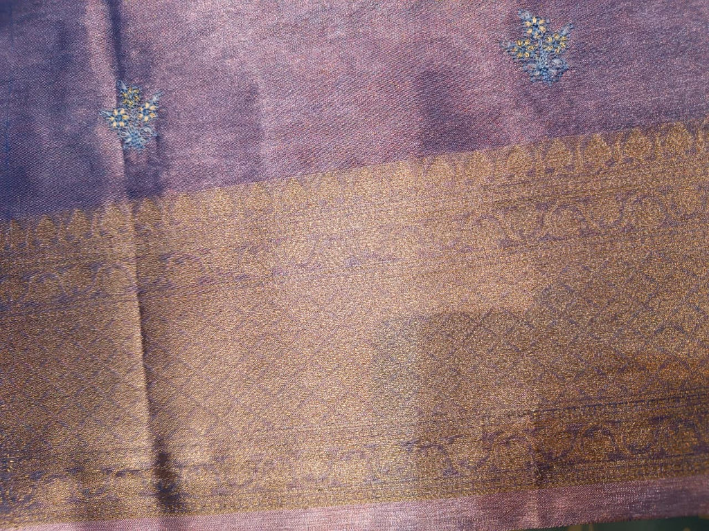 Blue Tissue Silk Saree | All Over Shankh Embroidery Sunshade Pattern — Manglam Banaras