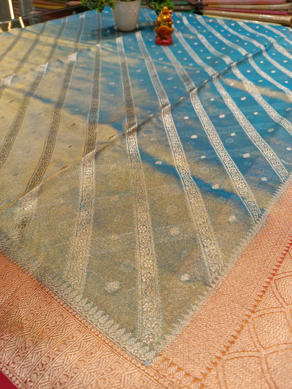 Leheriya Pattern Tissue Silk Saree with Booti | Festive Saree — Manglam Banaras Varanasi