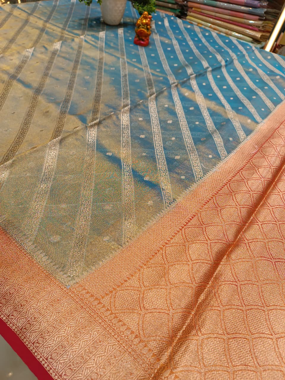 Leheriya Pattern Tissue Silk Saree with Booti | Festive Saree — Manglam Banaras Varanasi