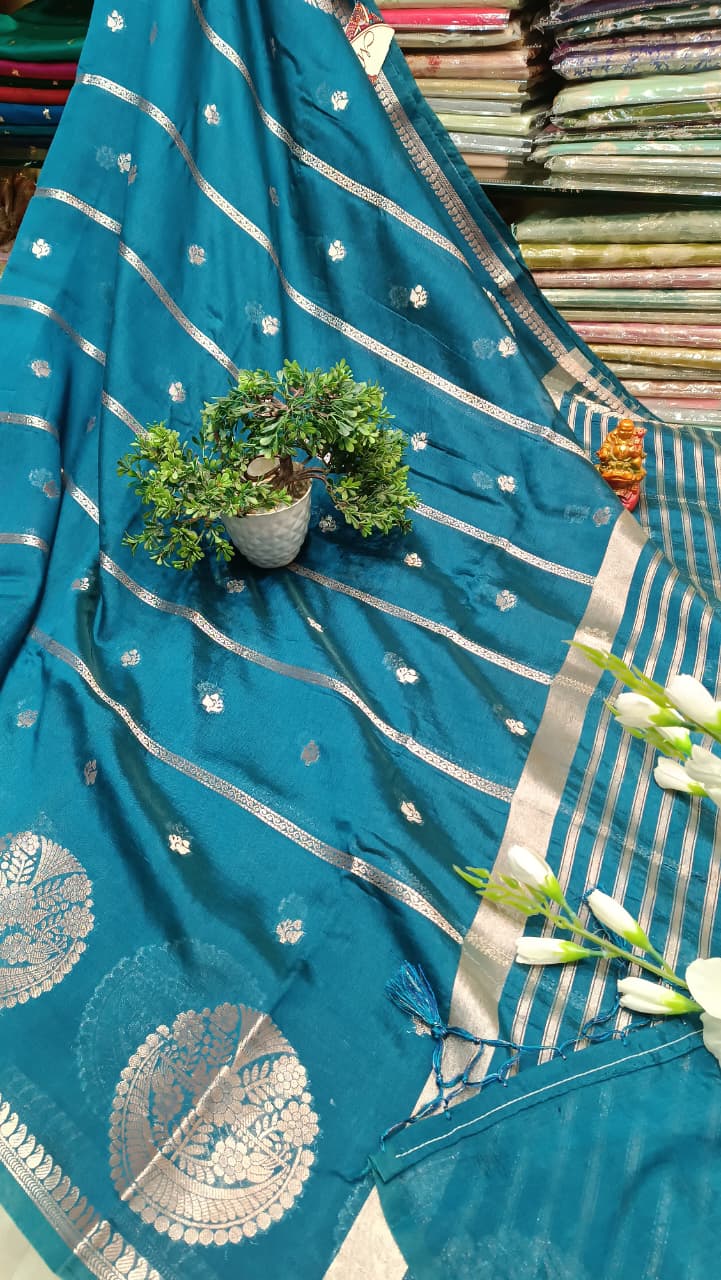 Blue Mango Silk Saree with Zari Weaving | Manglam Banaras Varanasi
