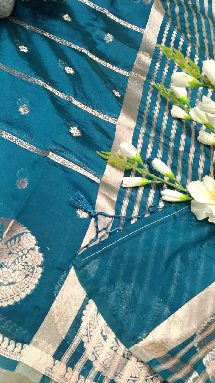 Blue Mango Silk Saree with Zari Weaving | Manglam Banaras Varanasi