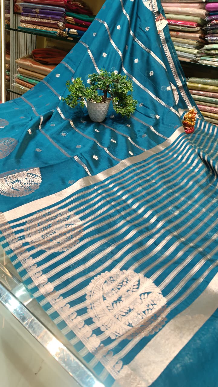 Blue Mango Silk Saree with Zari Weaving | Manglam Banaras Varanasi