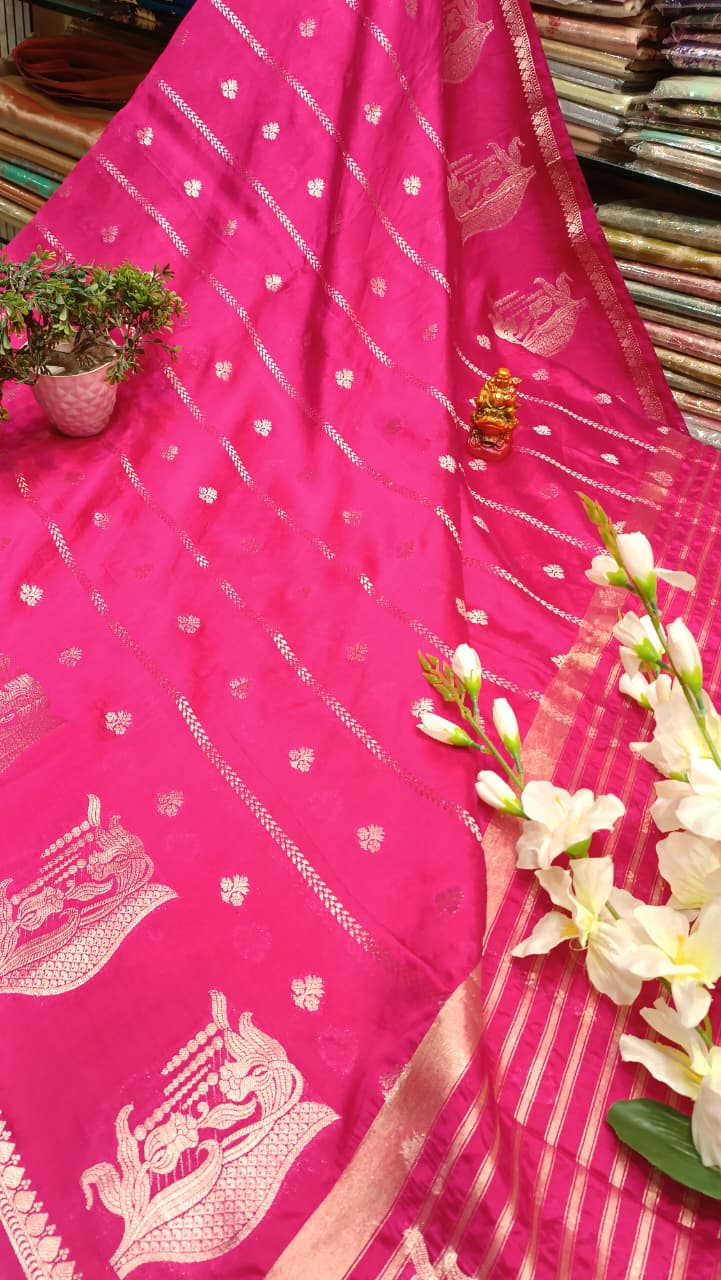 Pink Mango Silk Saree with Zari Weaving | Manglam Banaras Varanasi