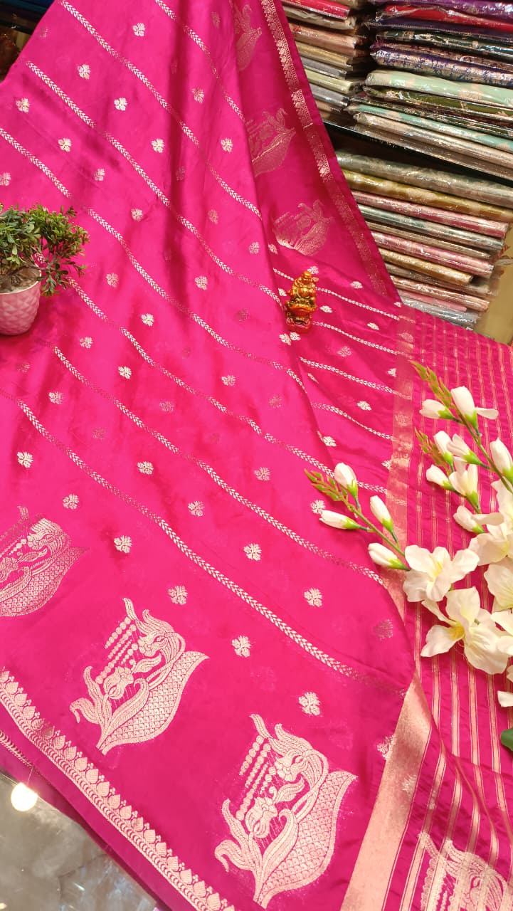 Pink Mango Silk Saree with Zari Weaving | Manglam Banaras Varanasi