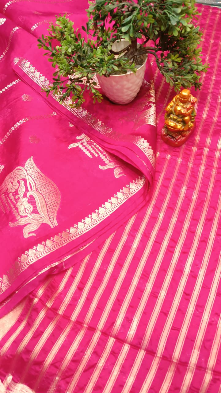 Pink Mango Silk Saree with Zari Weaving | Manglam Banaras Varanasi