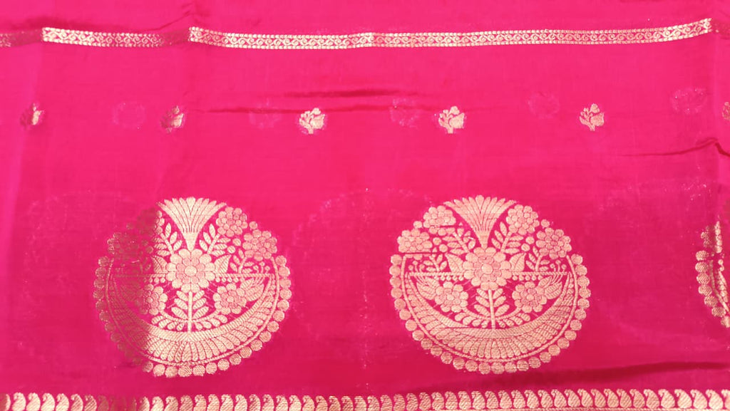 Pink Mango Silk Zari Saree | Festive & Wedding Wear — Manglam Banaras Varanasi