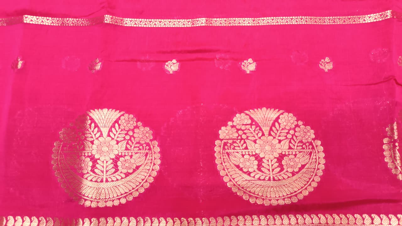 Pink Mango Silk Zari Saree | Festive & Wedding Wear — Manglam Banaras Varanasi