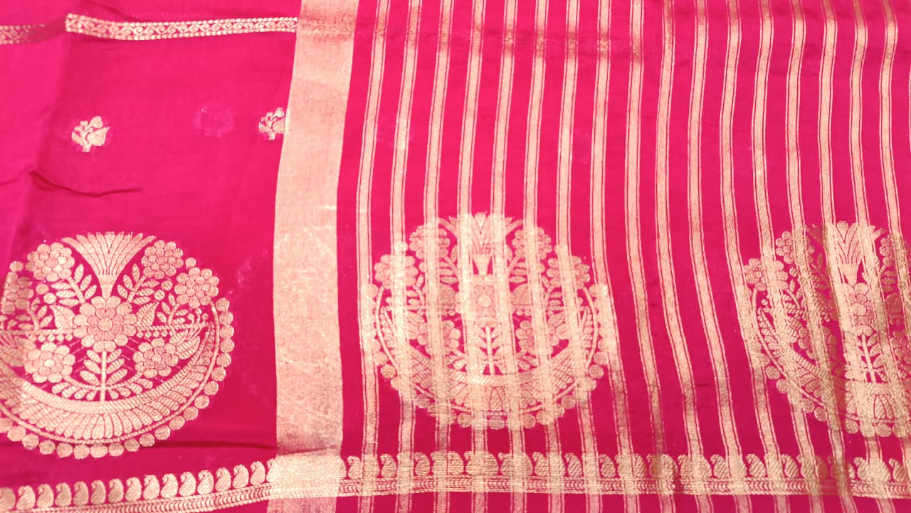 Pink Mango Silk Zari Saree | Festive & Wedding Wear — Manglam Banaras Varanasi