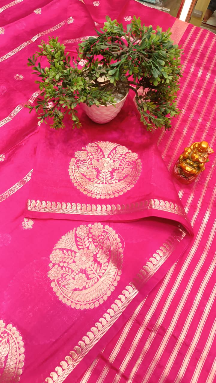 Pink Mango Silk Zari Saree | Festive & Wedding Wear — Manglam Banaras Varanasi